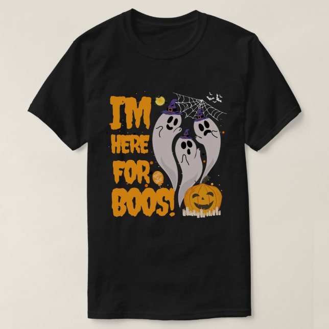 Camiseta Estou aqui pelos Boos! Halloween Três Amigo (Frente do Design)