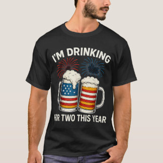 Camiseta Estou Bebendo Por Dois Gravidez 4 De Julho Para
