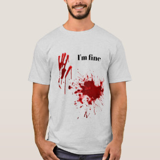Camiseta Estou Bem com Borrão de Impressão Sangrenta Engraç