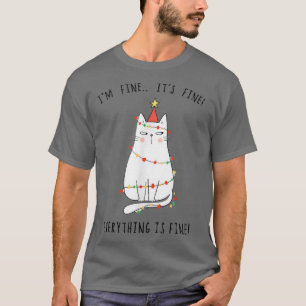 Camiseta Estou bem, está tudo bem, Luzes de Natal de gato X