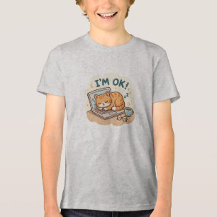 Camiseta Estou Bem Gato Adormecido Laptop Cartoon