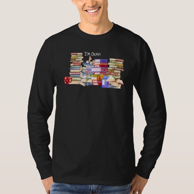 Camiseta Estou bem Leitor Bookworm com Stacks Leitura Booka (Frente)
