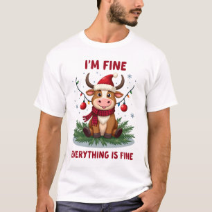 Camiseta Estou Bem Tudo Está Bem Natal Vaca das Terras Alta