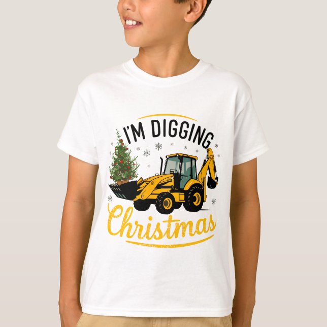Camiseta Estou Cavando Natal Escavadeira Fofa Árvore Crianç (Frente)