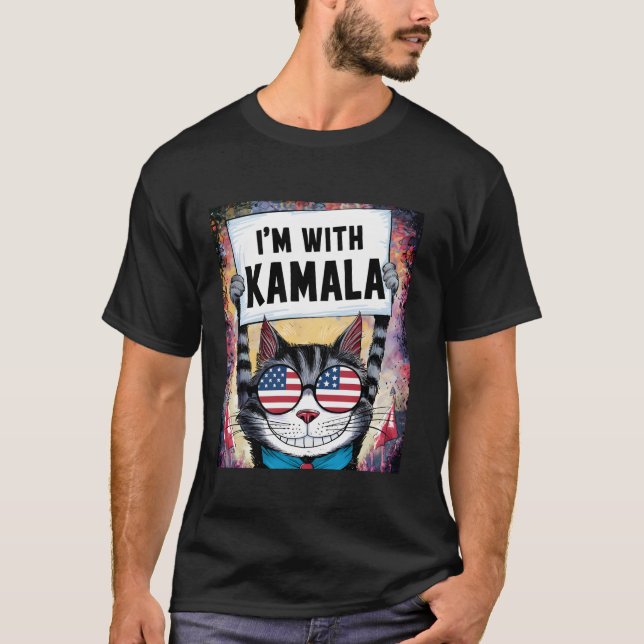 Camiseta Estou com Kamala Harris Walz 2024 Cat Ladies Harri (Frente)