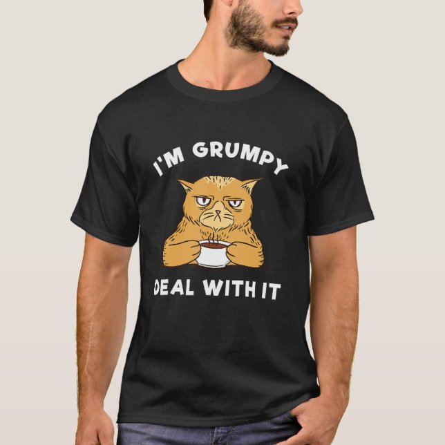 Camiseta Estou Mal-Humorado Lide Com Isso Gato Café Mal-Hum (Frente)