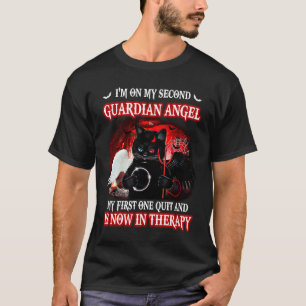 Camiseta Estou No Meu Segundo Anjo da Guarda Gato Preto Leg