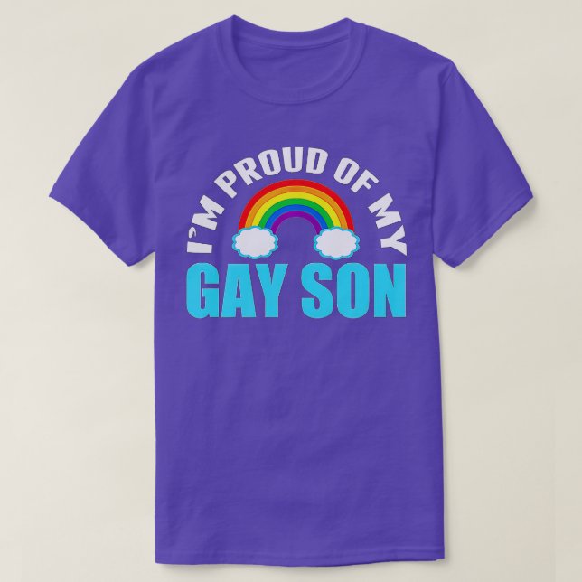 Camiseta Estou orgulhoso do meu filho Gay, mãe LGBQ ou Pai (Frente do Design)