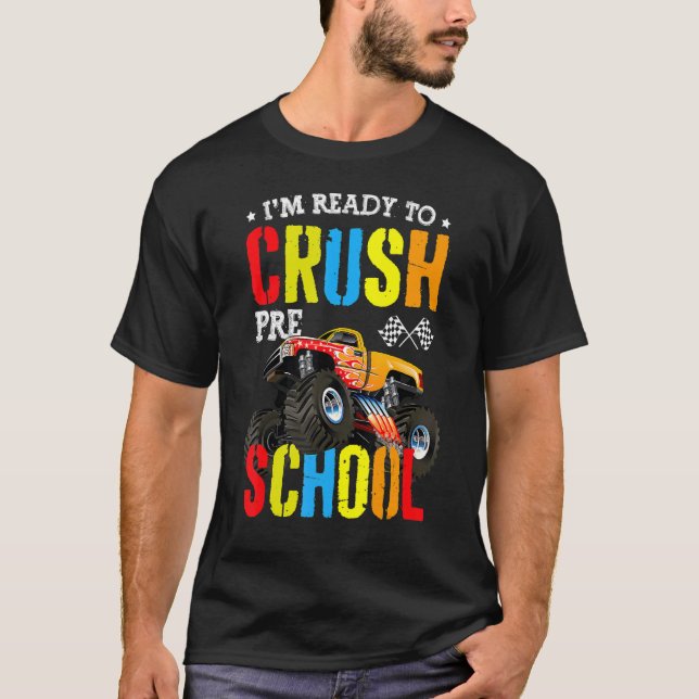 Camiseta Estou Pronta Para Esmagar O Monstro Da Pré-Escolas (Frente)