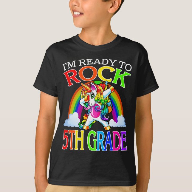 Camiseta Estou pronto para o rock do 5 Grau Unicorn Rainbow (Frente)