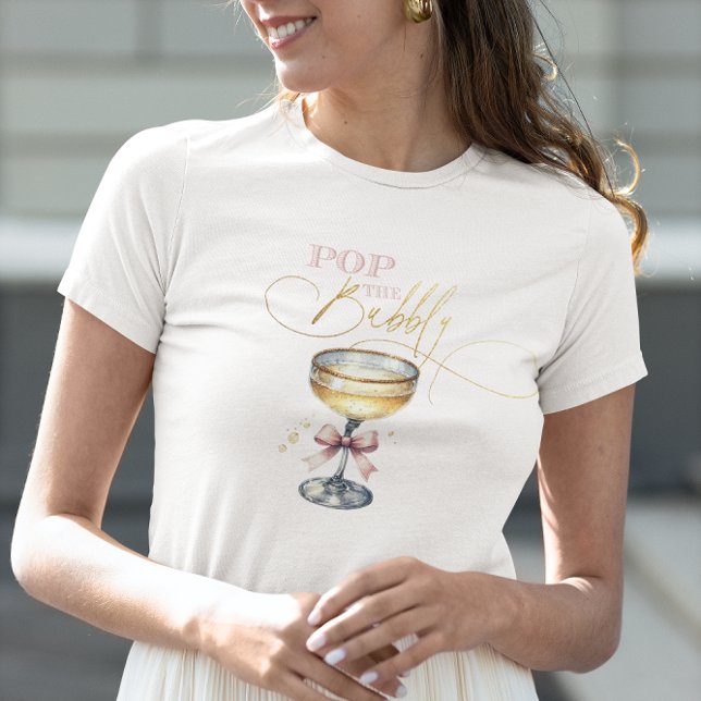 Camiseta Estoure a Champanhe de Laço Rosa (Pop the Bubbly Champagne Pink Bow Tri-Blend Shirt)