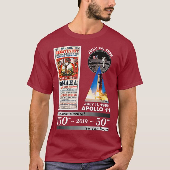 Camiseta Estrada-férrea Transcontinental e Apollo 11 (Frente)