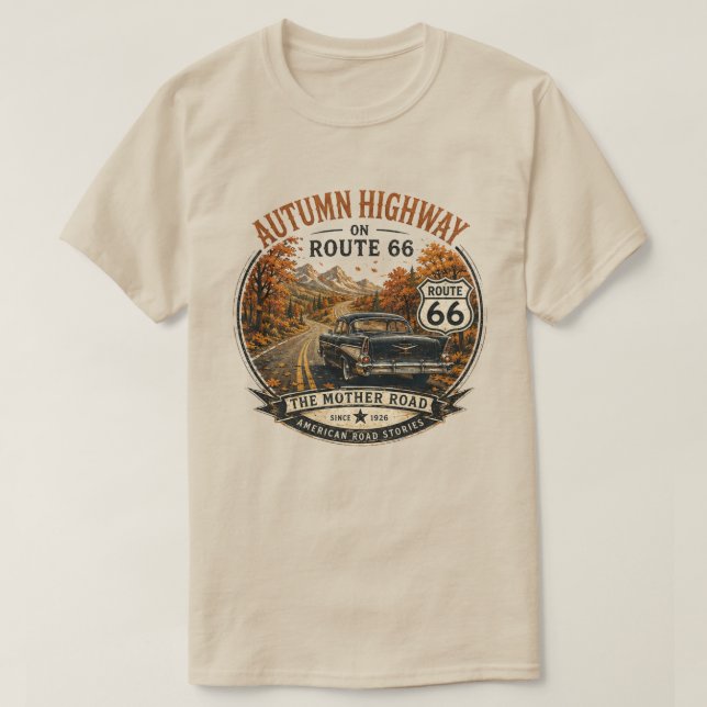 Camiseta Estrada Outonal da Vintage Rota 66 (Frente do Design)