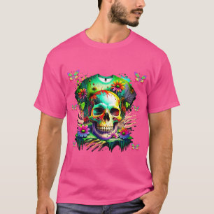 Camiseta Estranho Até o Fim - Crânio Psicodélico e Floral