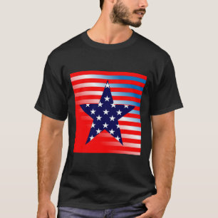 Camiseta Estrela abstrato Patriótica em Vermelho e Azul