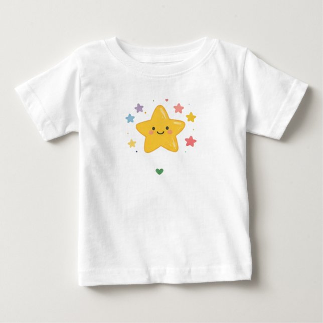 Camiseta Estrela Amarela Sorridente Pastel com Faíscas de A (Frente)