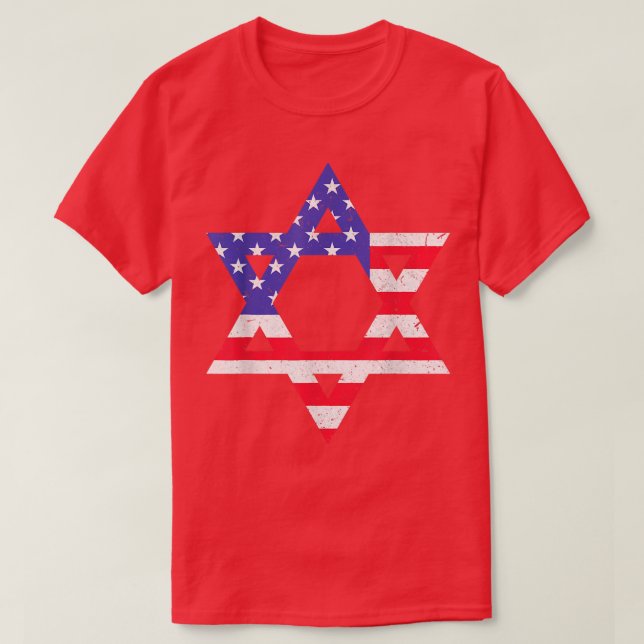 Camiseta Estrela Bandeira Americana De David Jewish Hanukka (Frente do Design)