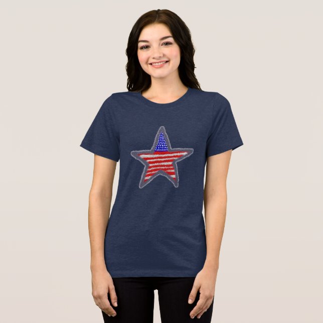 Camiseta estrela brilhante da bandeira americana (Frente Completa)