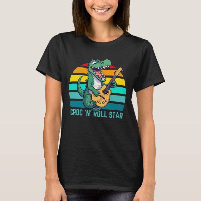 Camiseta Estrela Croc e Roll Música Divertida de Crocodilo (Frente)
