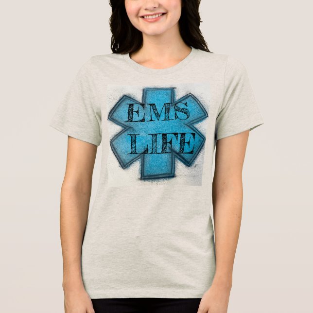 Camiseta Estrela da vida azul do EMS feminino (Frente)