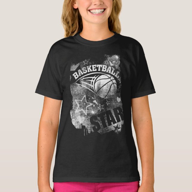 Camiseta Estrela de Basquete, Basquete de Grunge Negro (Frente)