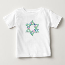 Camiseta Estrela de David em verde claro com flores pastel