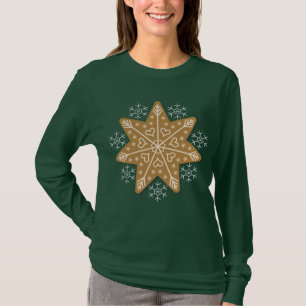 Camiseta Estrela de pão-de-gengibre e flocos de neve verdes