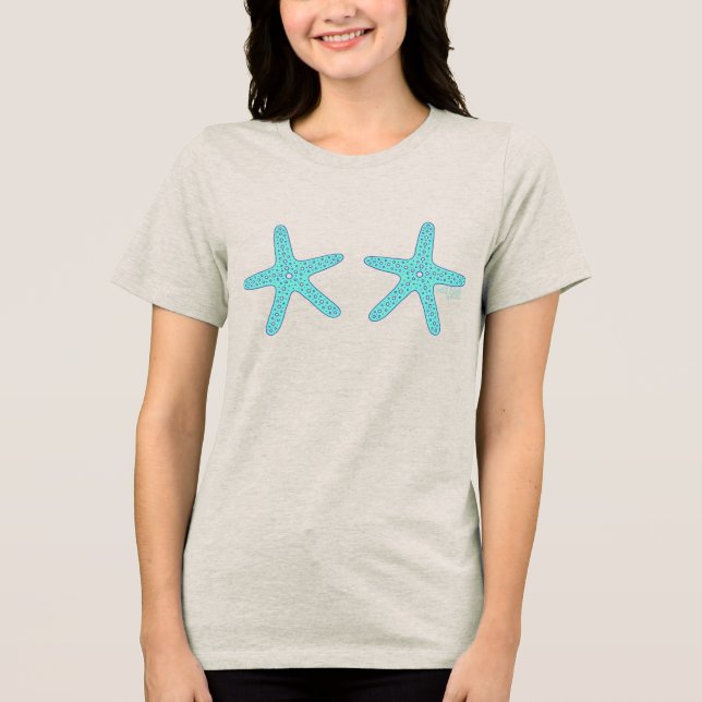 Camiseta Estrela-do-mar azul-turquesa desenhada à mão  (Frente)