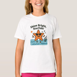 Camiseta Estrela-do-Mar Brilhante Laranja Fofo Design de Pr