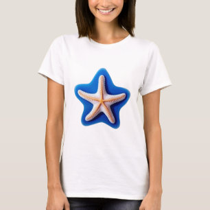 Camiseta Estrela-do-mar Laranja em Azul