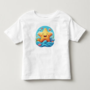 Camiseta Estrela-do-mar Sorridente e Fofa Desenho na Praia