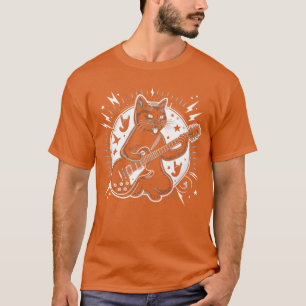 Camiseta Estrela do Rock Gato de Rock and Roll Tocando Guit