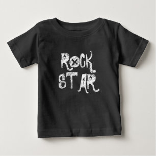Camiseta Estrela do Rock preto branco caveira texto roqueir