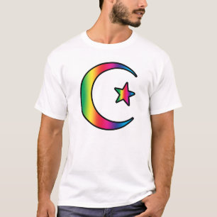 Camiseta Estrela e crescente islâmicos do arco-íris