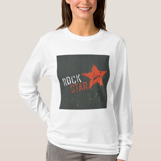 Camiseta Estrela Vermelha de Rock Star Abalada (Frente)