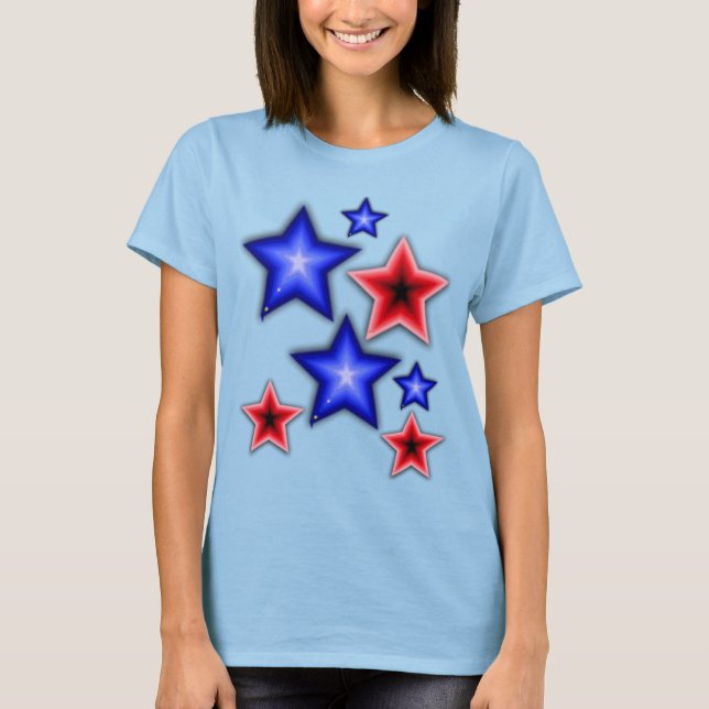 Camiseta Estrelas azuis & vermelhas brilhantes (Frente)