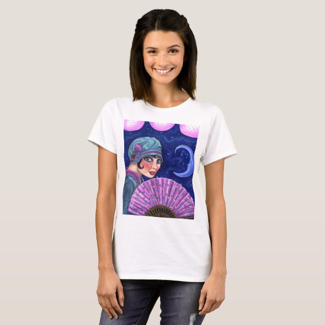Camiseta Estrelas da lua do fã da menina do Flapper dos (Frente Completa)