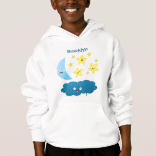 Camiseta Estrelas de canto fofas, lua e nuvem de desenho an