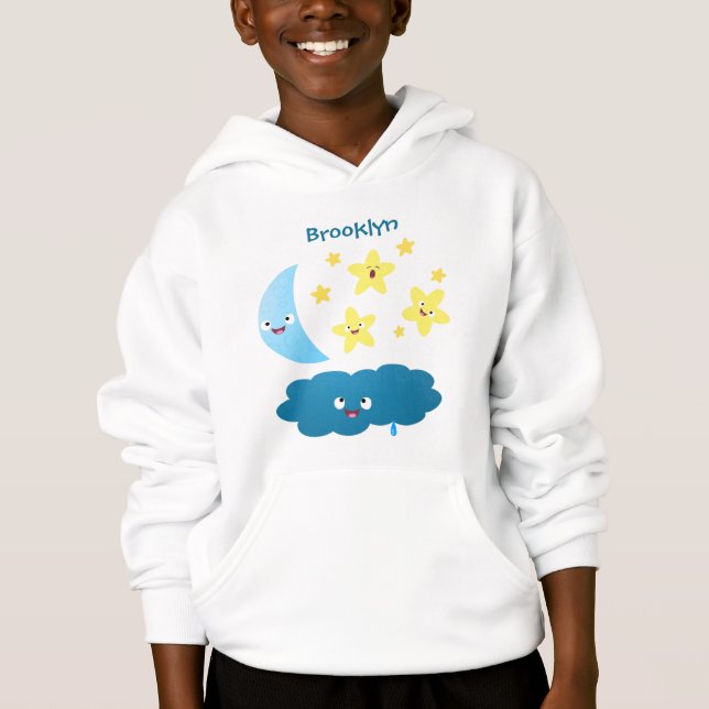 Camiseta Estrelas de canto fofas, lua e nuvem de desenho an (Frente)