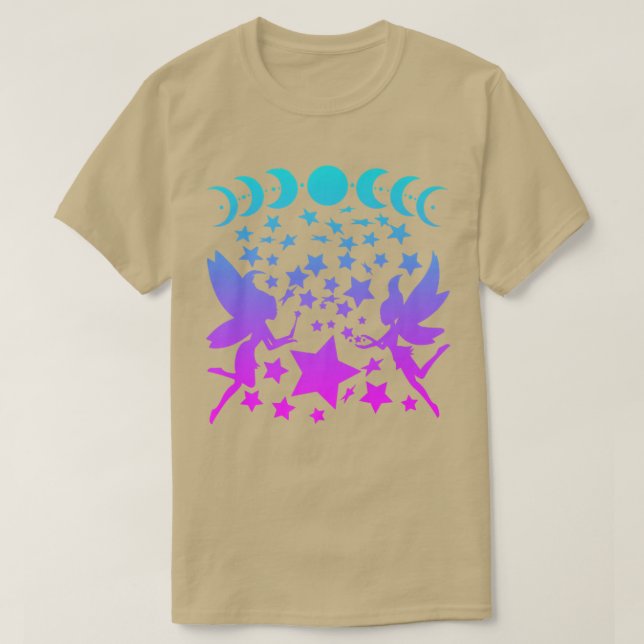 Camiseta Estrelas de Fada Lua Passa Silhouette Fantasy T Sh (Frente do Design)