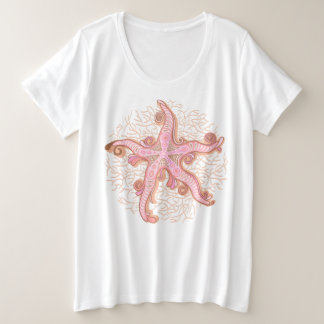 Camiseta Estrelas-do-mar e Coral Padrão Pastel Rosa