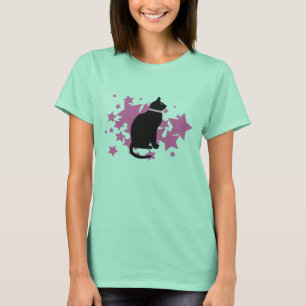 Camiseta Estrelas do rosa do gato preto