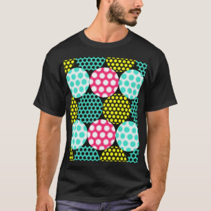 Camiseta Estrelas e círculos, padrão de pop multicor.