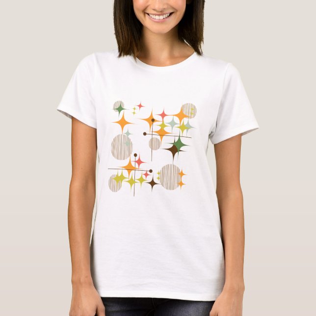 Camiseta Estrelas e Globos Moderno de Meados do Século (Frente)