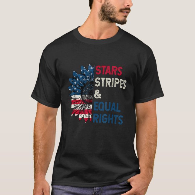 Camiseta Estrelas e Igualdade de Direitos 4º De Julho Mulhe (Frente)