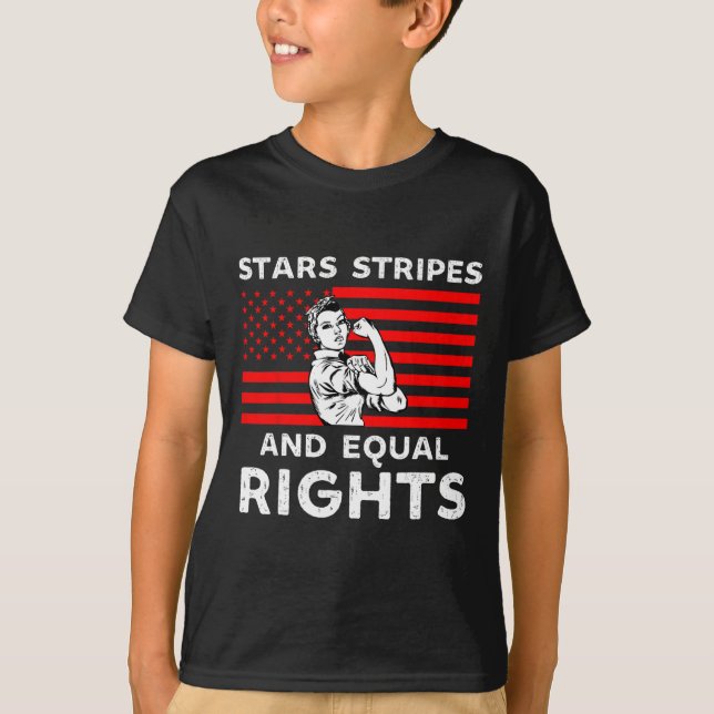 Camiseta Estrelas e Igualdade de Direitos 4 De Julho Mulher (Frente)
