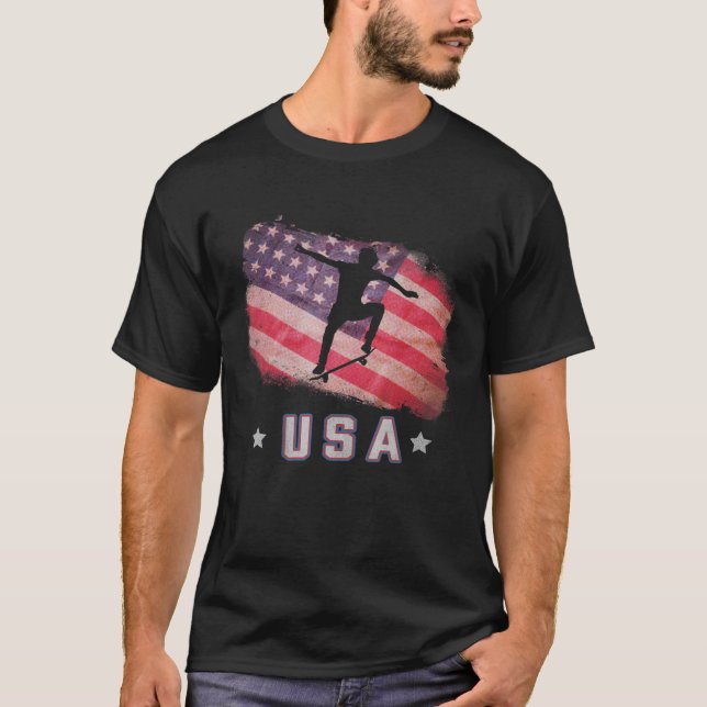 Camiseta Estrelas E Str Da Equipe De Skateboard Do Flag Ame (Frente)