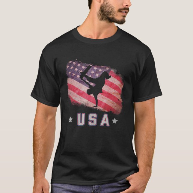 Camiseta Estrelas E Str Da Equipe De Skateboard Do Flag Ame (Frente)