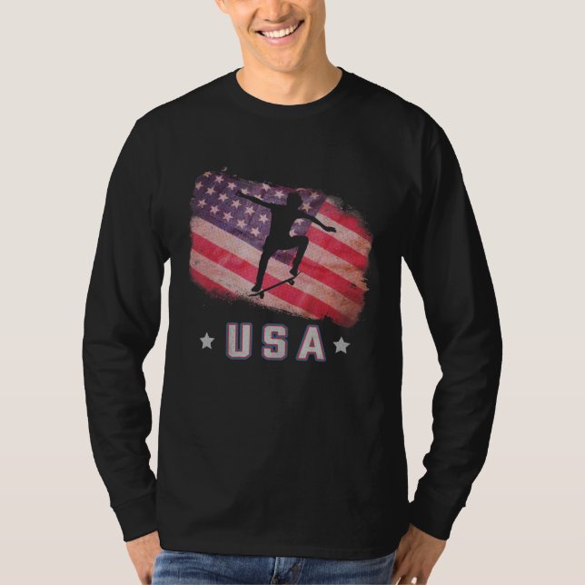 Camiseta Estrelas E Str Da Equipe De Skateboard Do Flag Ame (Frente)