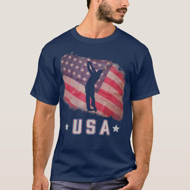 Camiseta Estrelas e Stripes da Equipe de Golfe da Bandeira  (Frente)